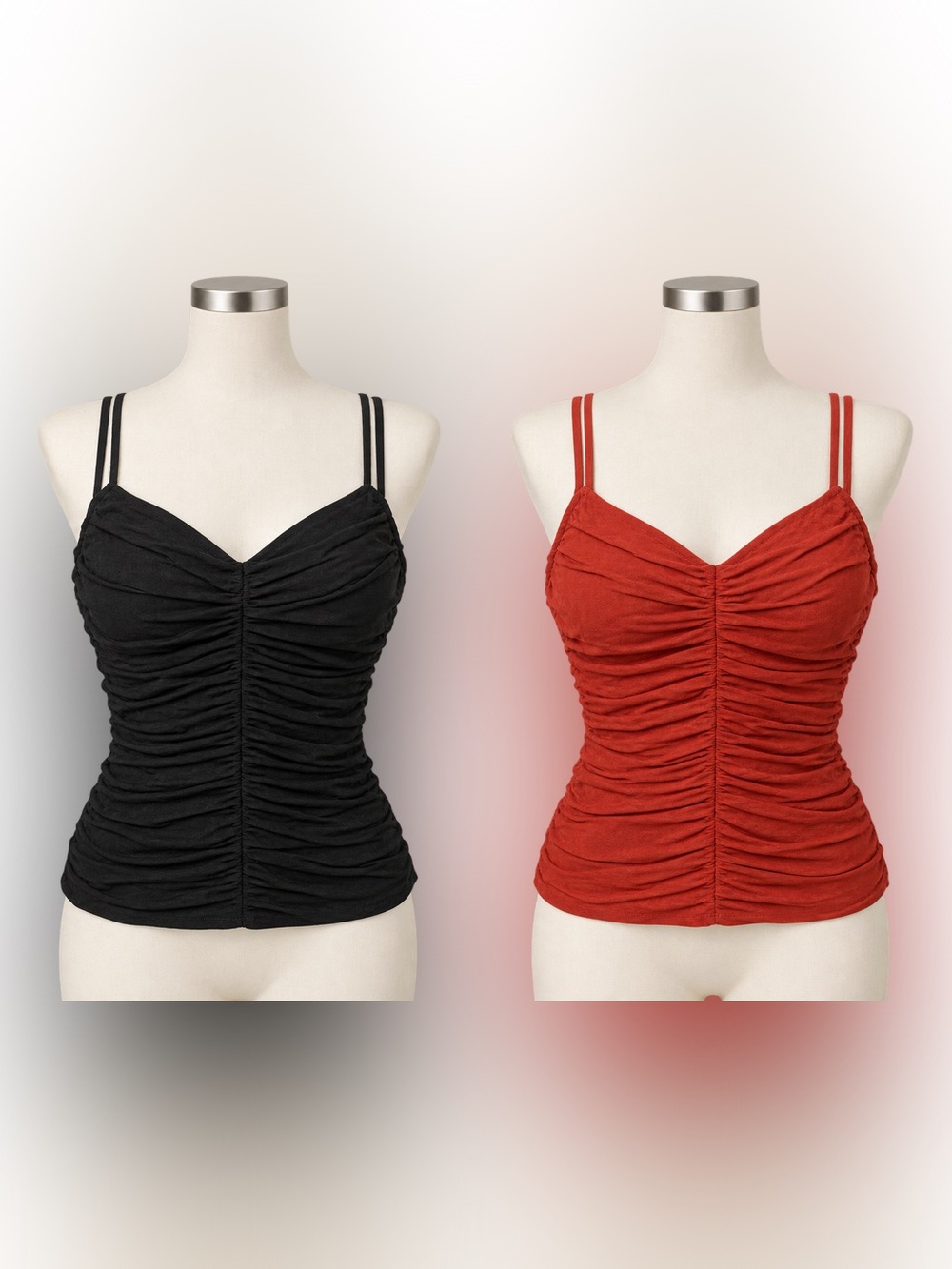DKNY Ruched Double-Strap Camisole - Black & Red
